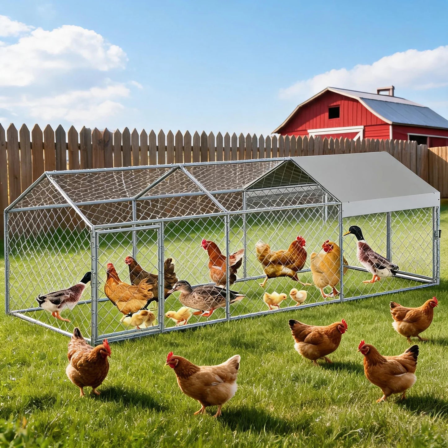 Himiss Portable Metal Chicken Coop And Run With Waterproof Cover