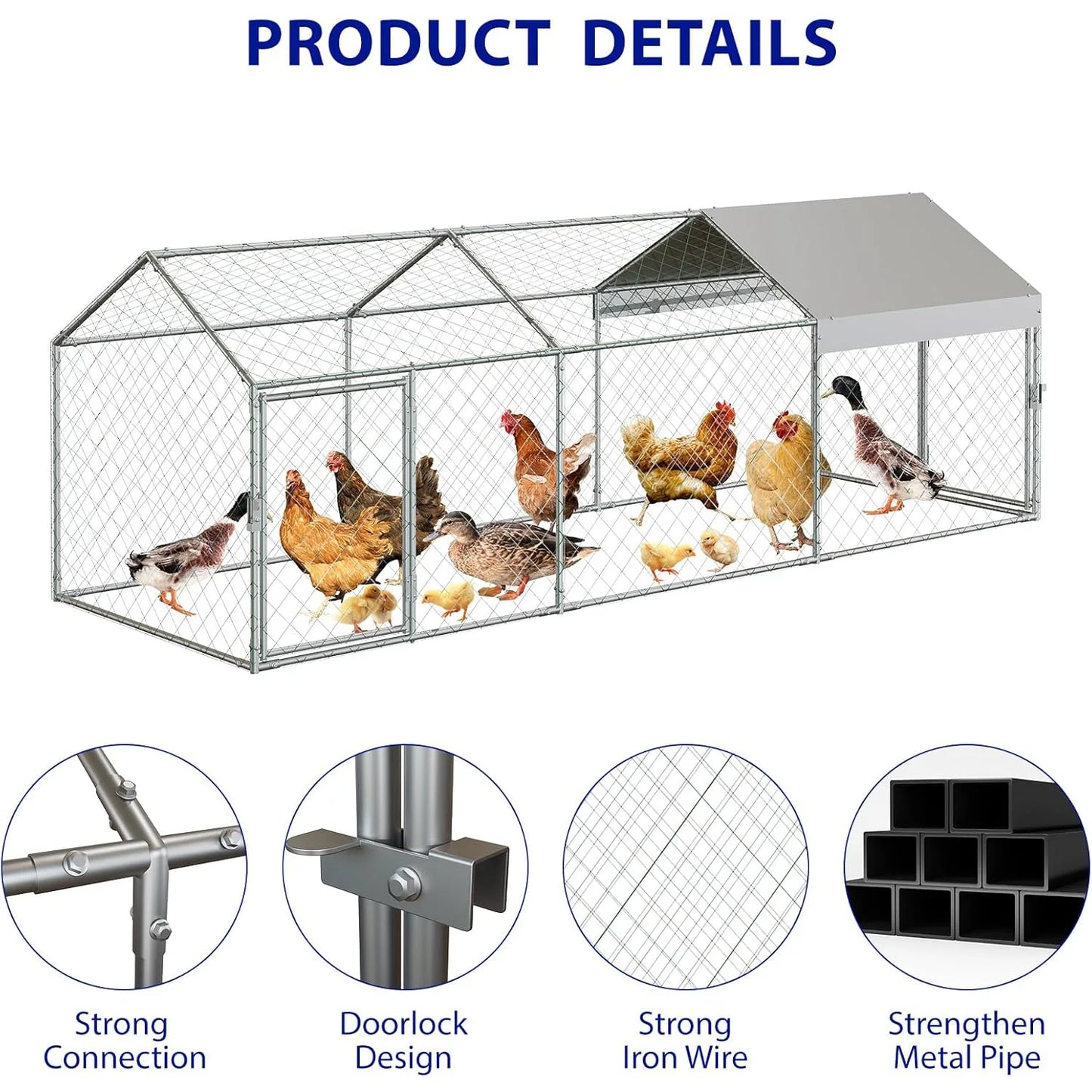 Himiss Portable Metal Chicken Coop And Run With Waterproof Cover