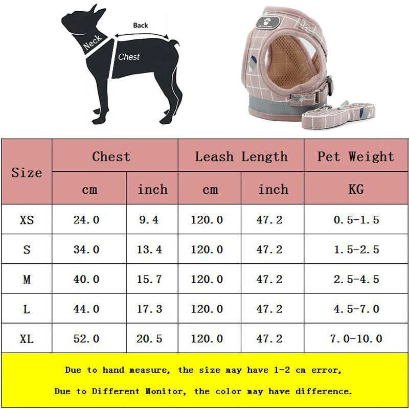 Nylon Puppy Harness Vest With Leash Reflective Breathable Pet Harness