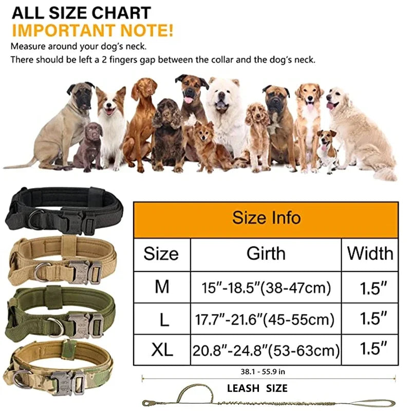 COOYOMOO Durable Tactical Dog Collar Leash Set Adjustable Military