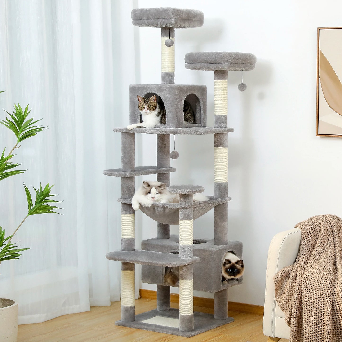 PEQULTI Multi Level Cat Tree Tower With Scratching Posts Hammock