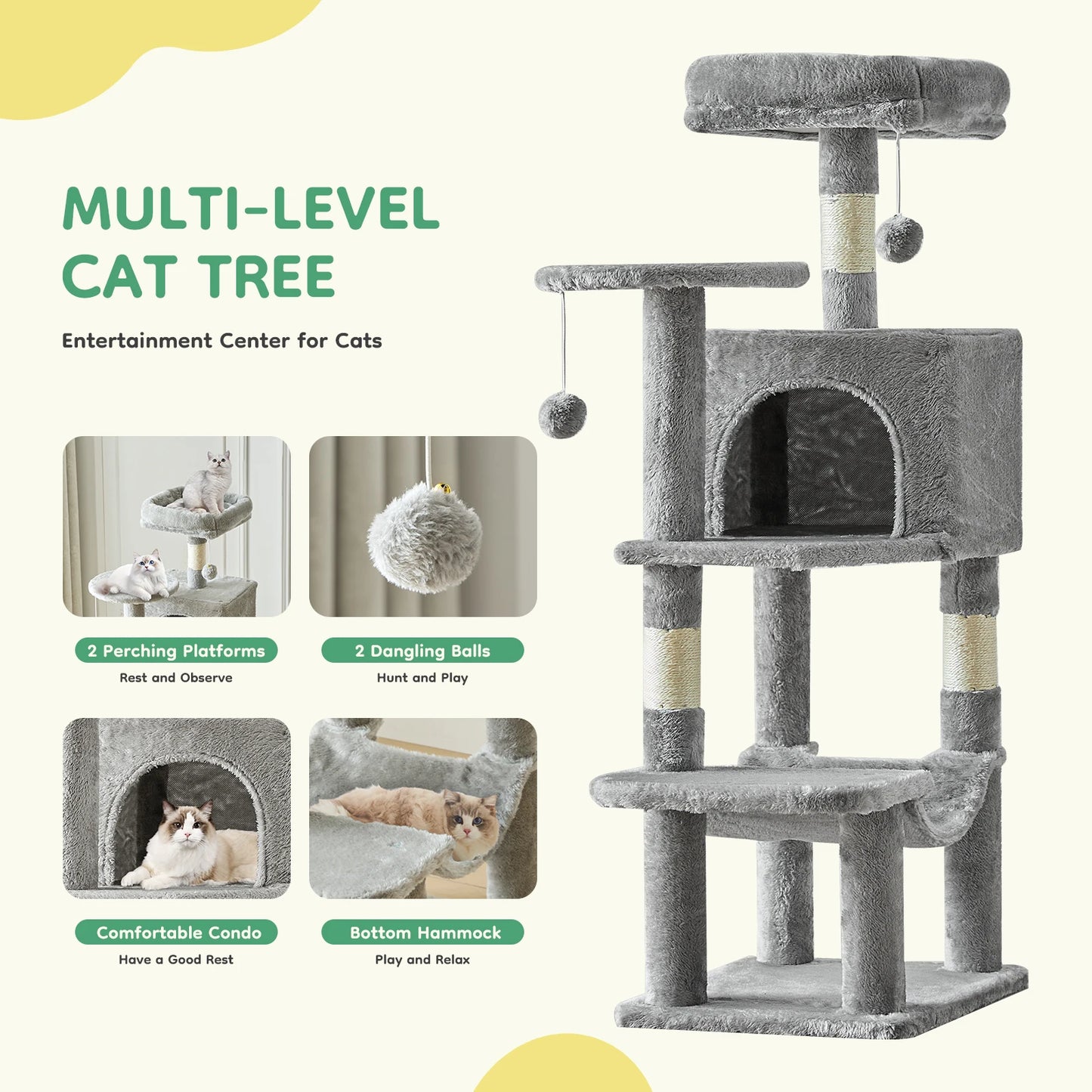JHK Cat Tree Multi Cat Climbing Tower Scratching Posts