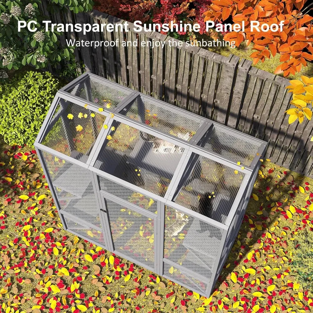 Outdoor Cat Enclosure Catio for Multi Cats with Waterproof Cover