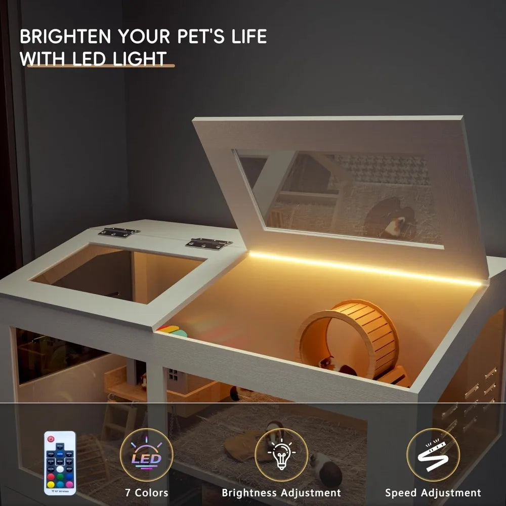 Hamster Cage With Storage Cabinet And Acrylic Panels For Pets