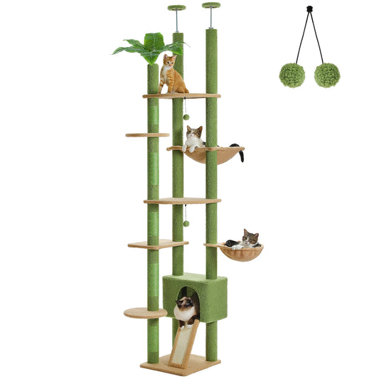 PETEPELA Cactus Floor to Ceiling Adjustable Cat Tree Condo Hammock
