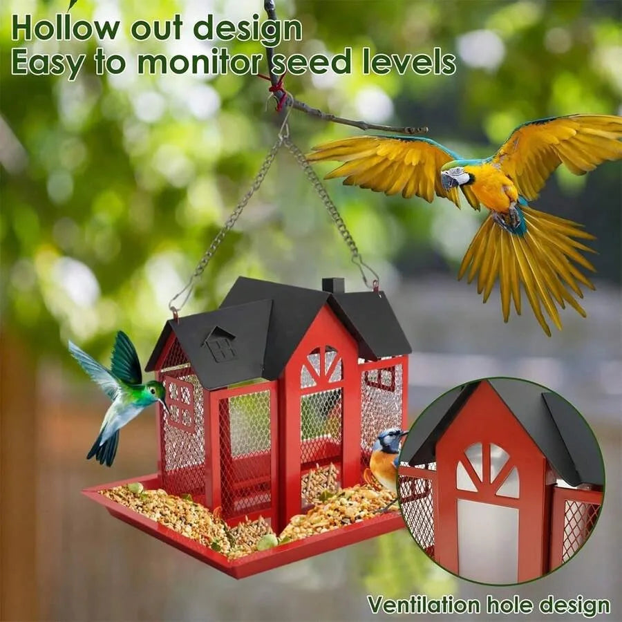 House Shaped Metal Bird Feeder For Outdoor Garden Hanging Decor