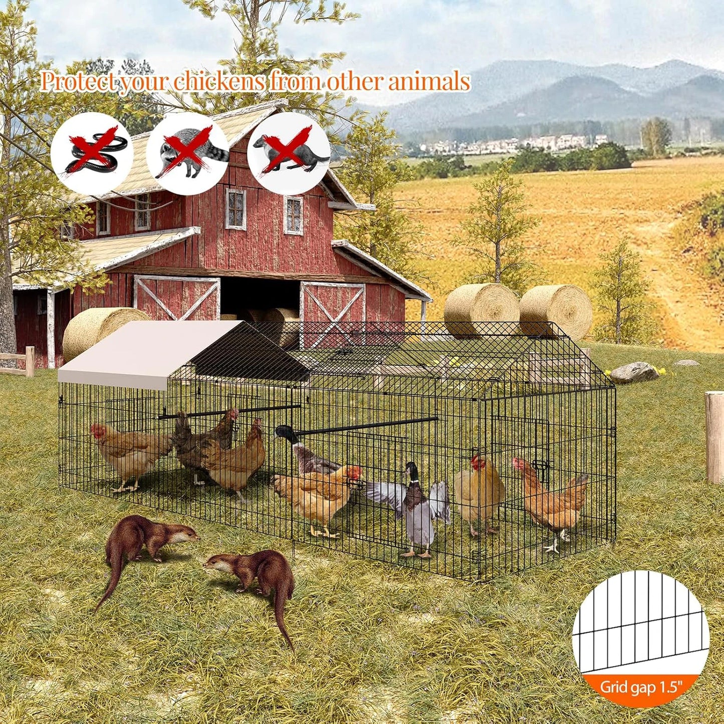 Himiss Metal Chicken Coop With Walk In Door And Cover