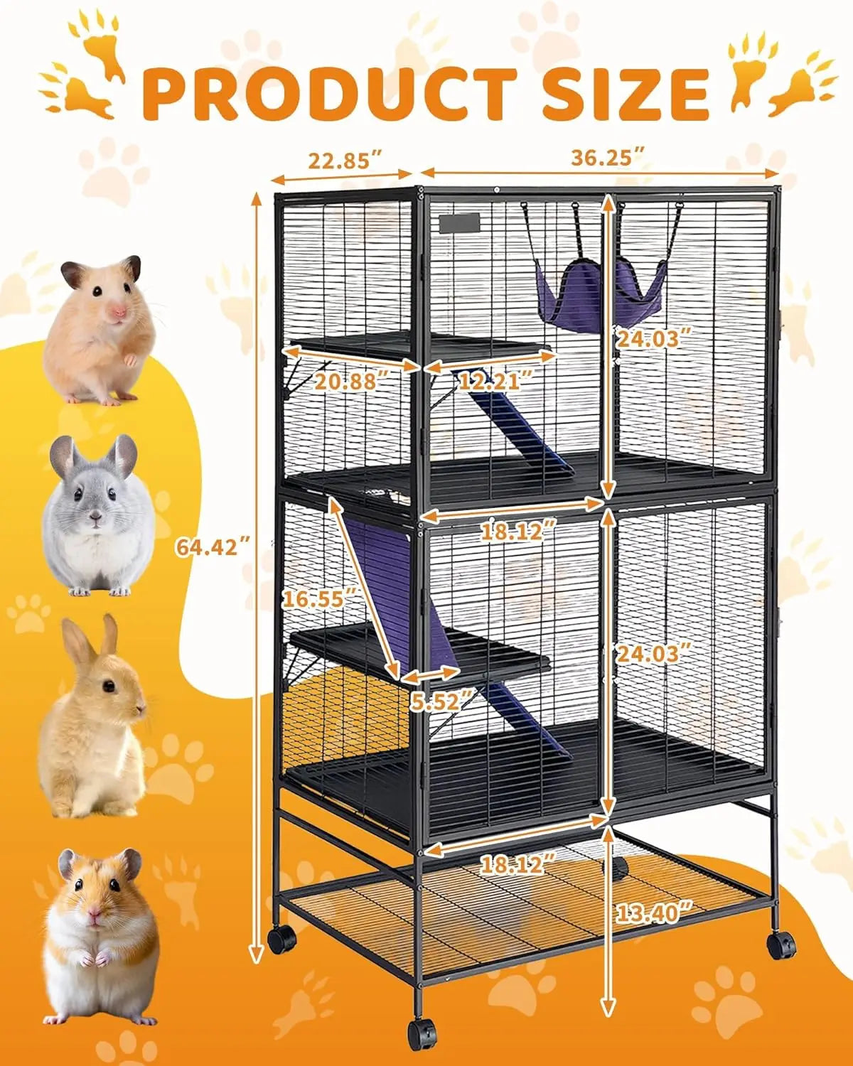 HiMISS Multi Level Metal Small Animal Cage With Removable Tray Ramp Lockable