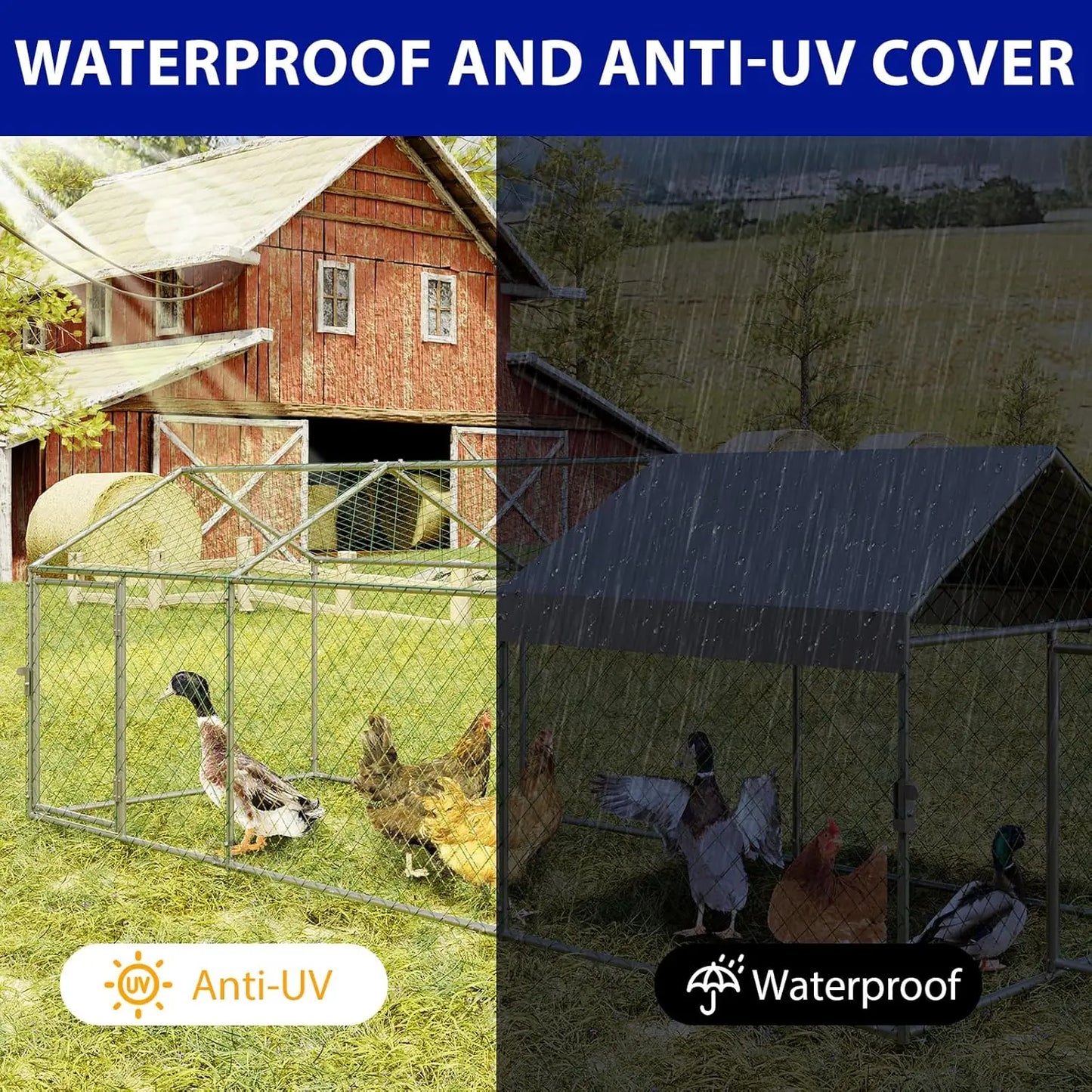 Himiss Portable Metal Chicken Coop And Run With Waterproof Cover