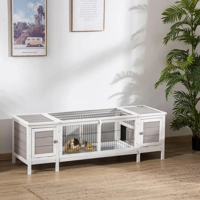 Rabbit Hutch And Guinea Pig House With Pull Out Tray And Divider Indoor