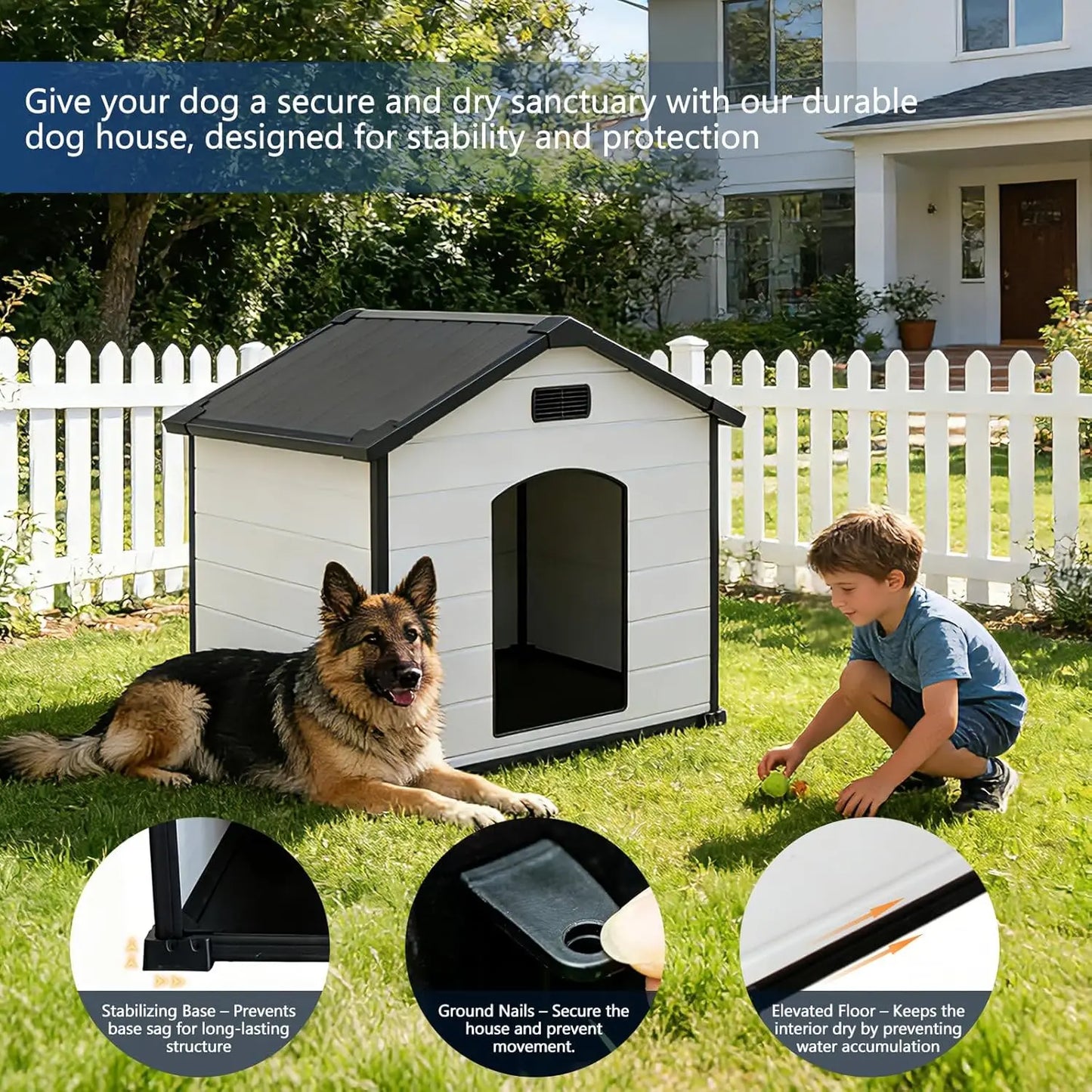 HiMISS Waterproof Indoor Outdoor Dog House UV Resistant Removable Roof