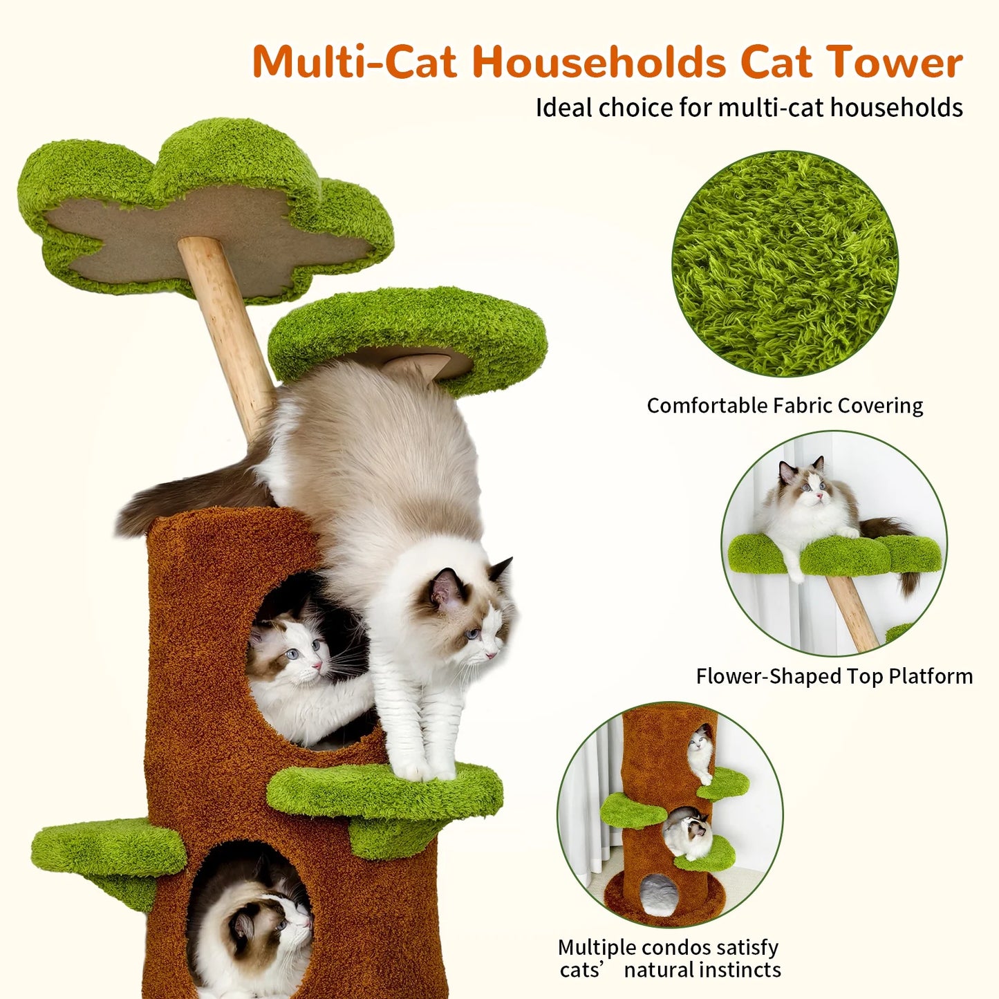 BINGOPAW Five Level Cat Tree With Plush Cave Scratching Post