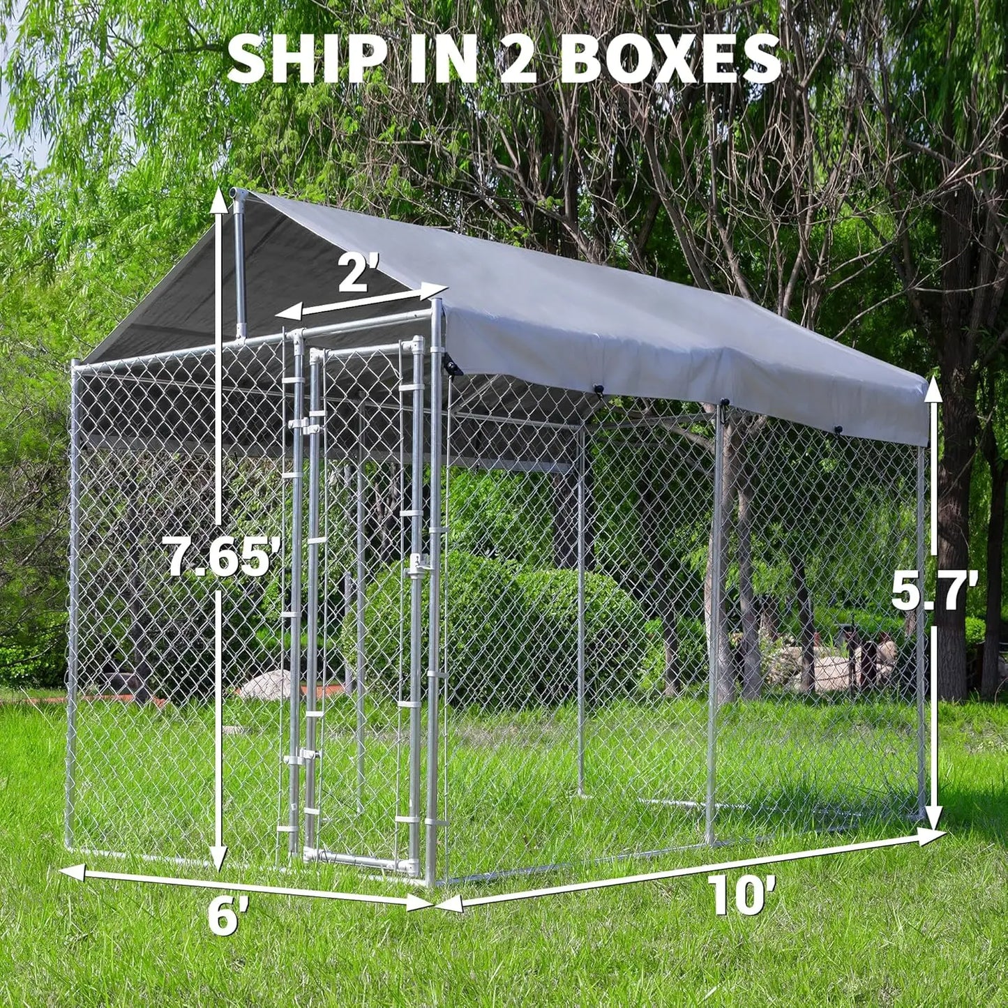 Outdoor Dog Kennel With Galvanized Chain Link And Waterproof Cover