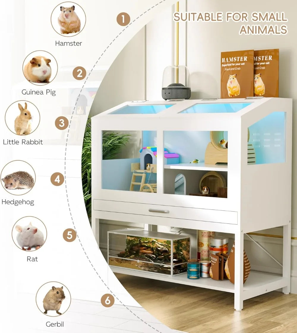 Hamster Cage With Storage Cabinet And Acrylic Panels For Pets