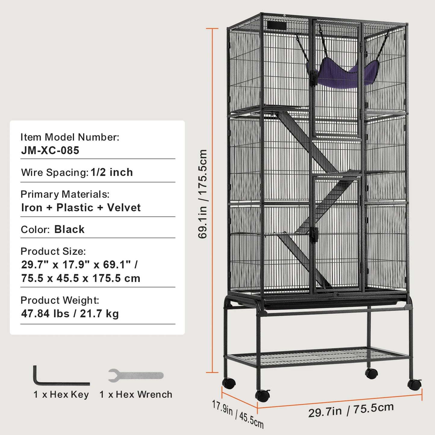 Succebuy Large Sixty-Four Inch Tier Rolling Metal Ferret Cage For Small Animals