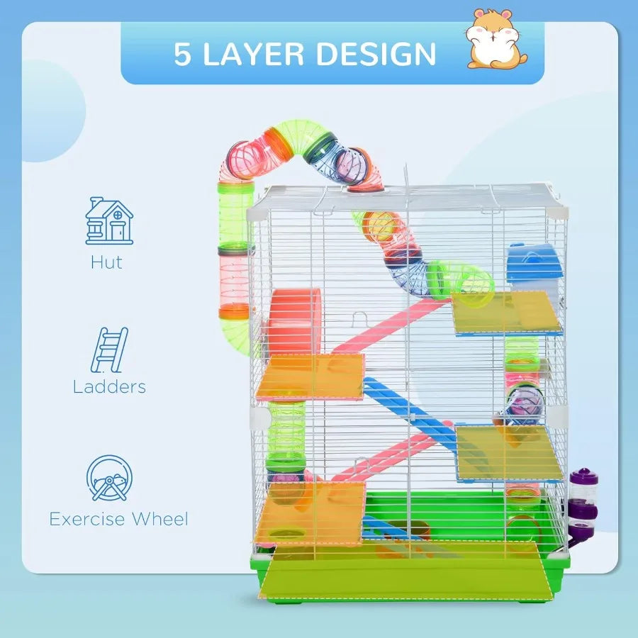 5-Tier Hamster Cage With Tubes And Tunnels Small Animal Habitat