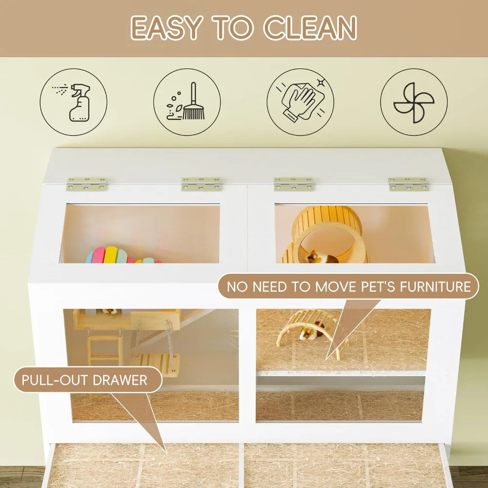 Hamster Cage With Storage Cabinet And Acrylic Panels For Pets