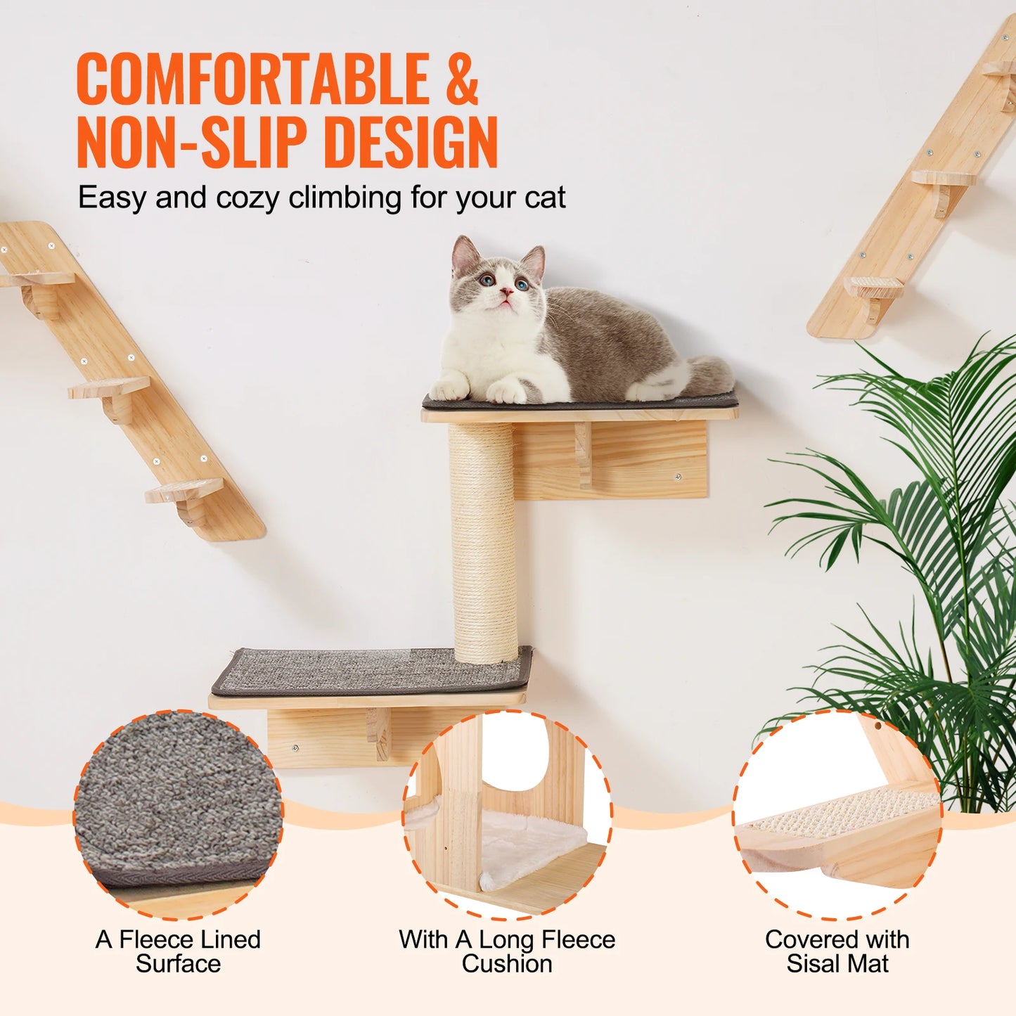SucceBuy Wall Mounted Cat Shelves Perches Cat Tree With Hammocks
