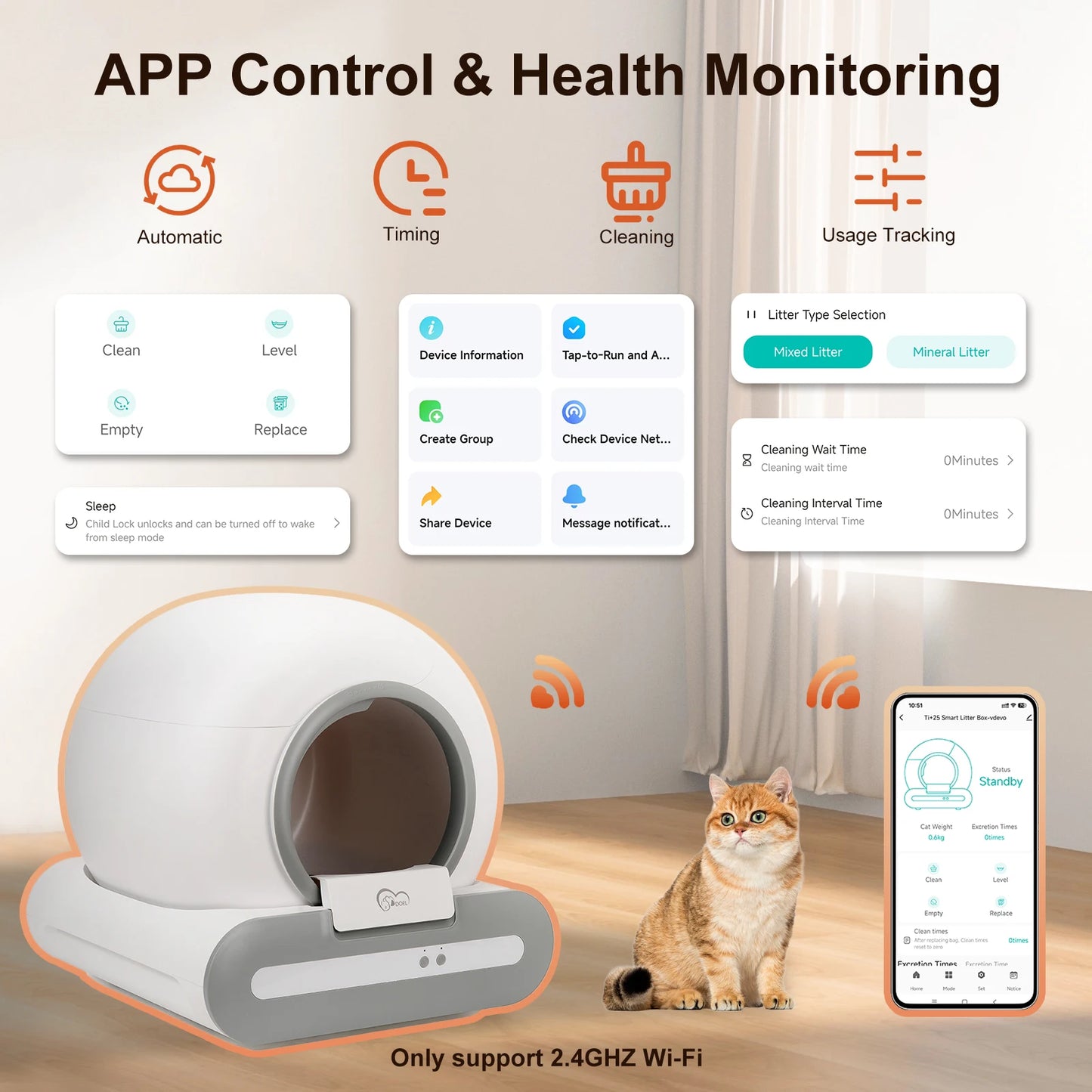 DOEL Smart Self Cleaning Cat Litter Box App Control WiFi