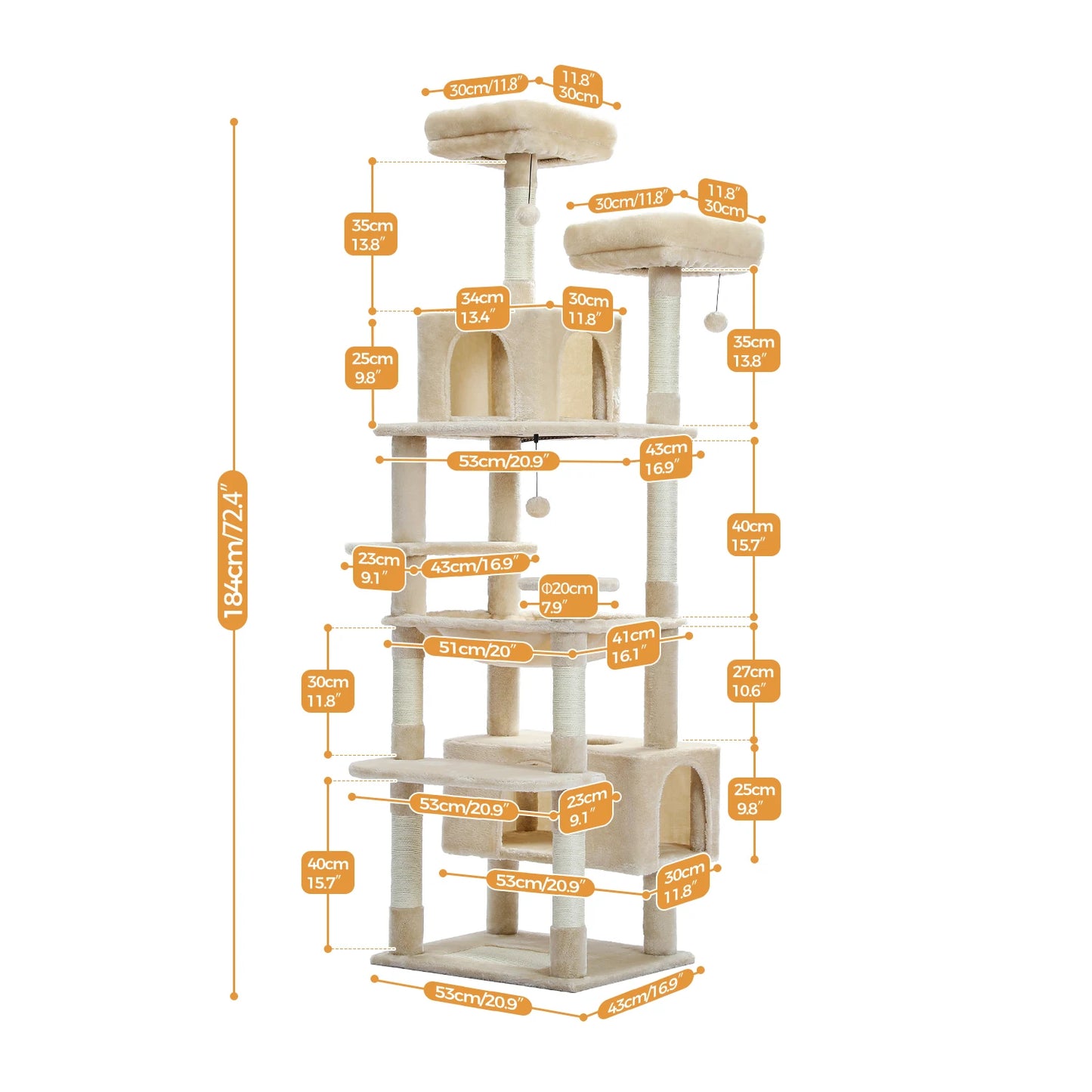 PEQULTI Multi Level Cat Tree Tower With Scratching Posts Hammock