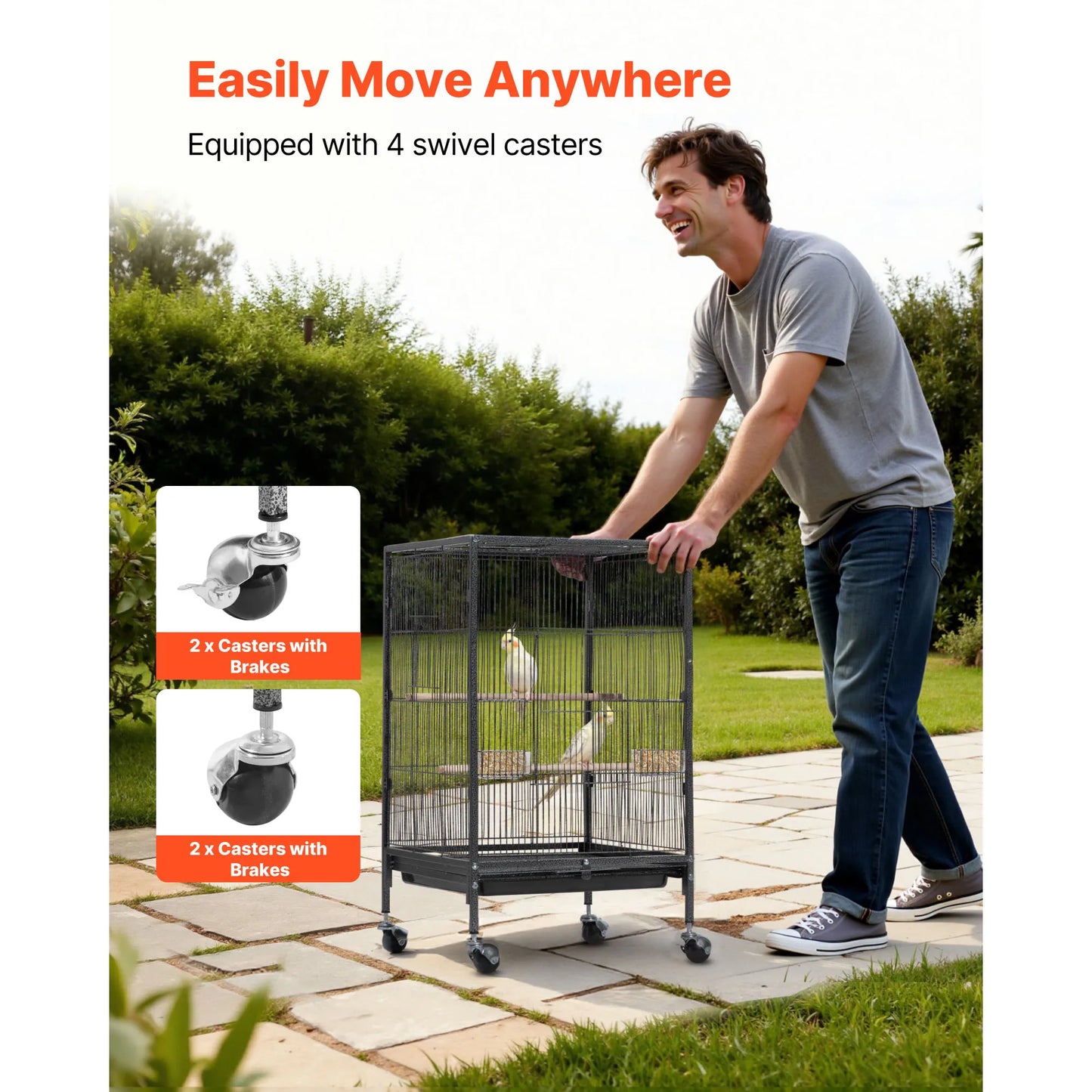SucceBuy Wrought Iron Flight Cage Top With Perches And Casters