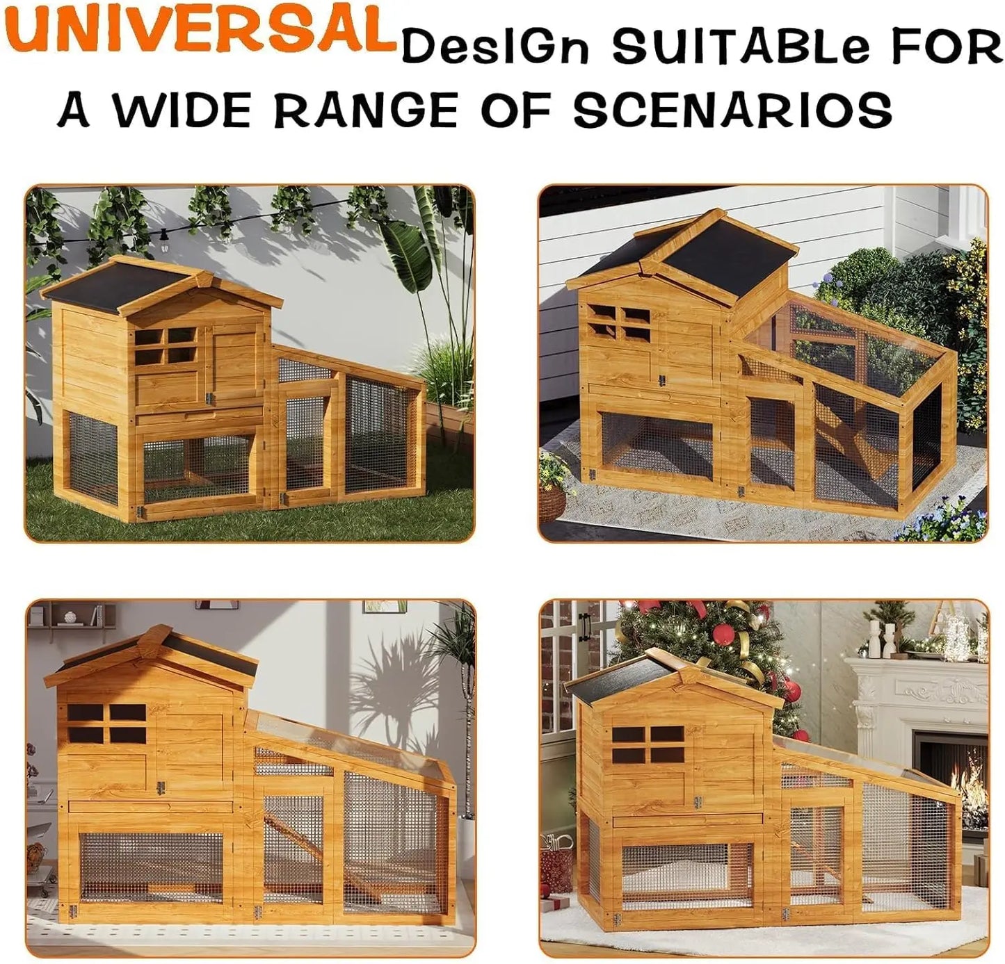 HiMISS Wooden Chicken Coop with Rabbit Run and Hen House