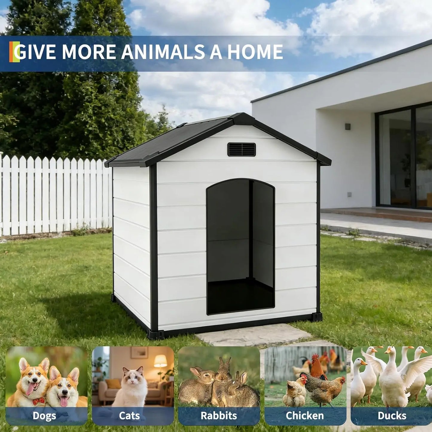 HiMISS Waterproof Indoor Outdoor Dog House UV Resistant Removable Roof