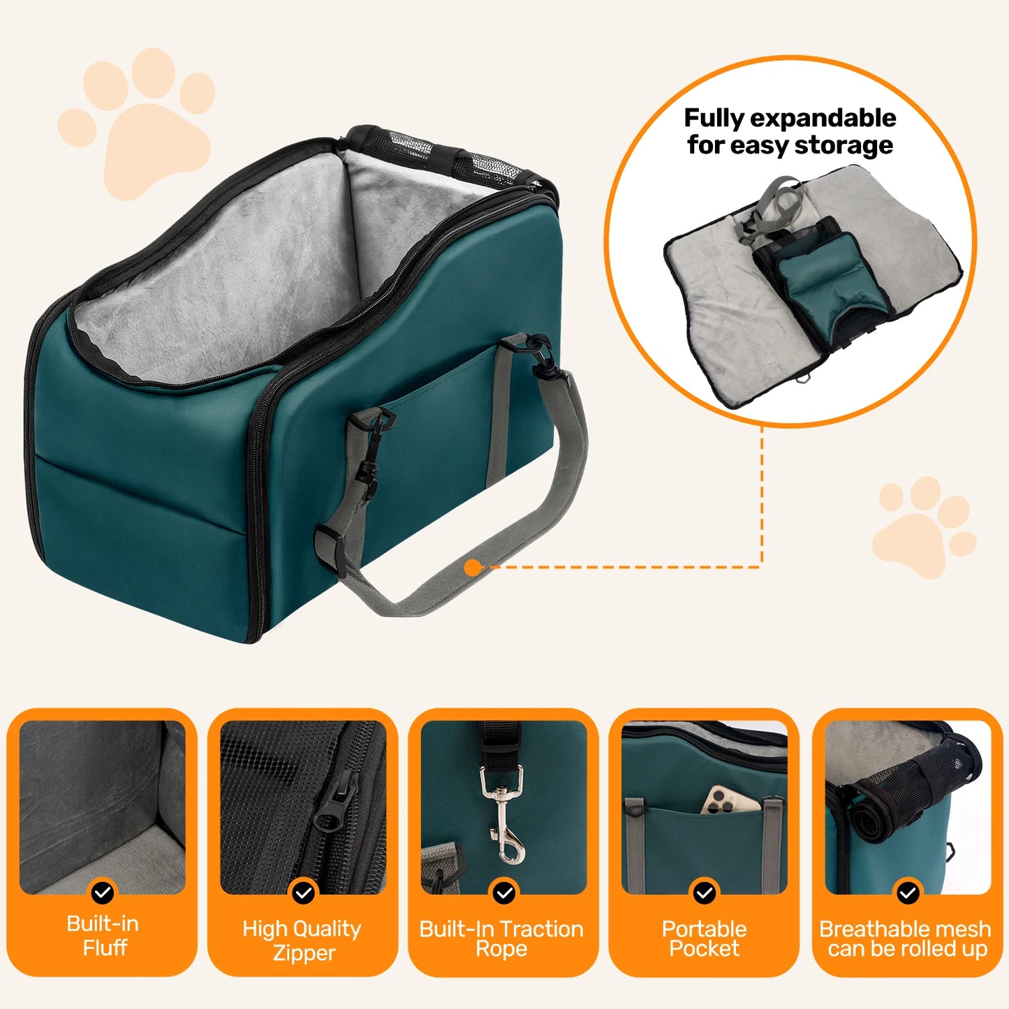 Removable Washable Car Pet Seat for Small Dogs and Cats Portable Bed