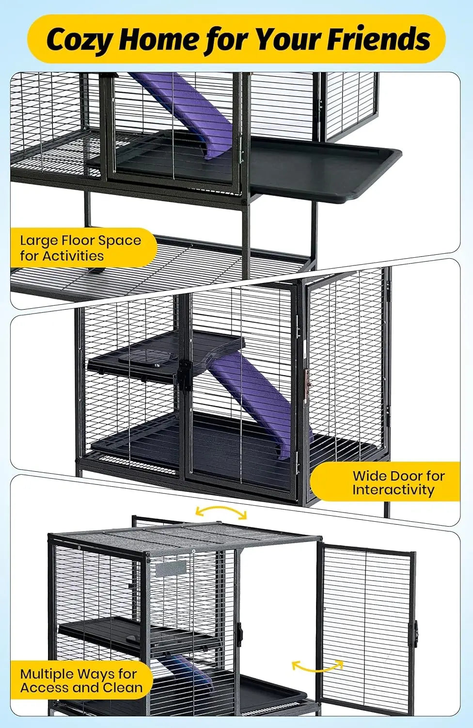 HiMISS Multi Level Metal Small Animal Cage With Removable Tray Ramp Lockable