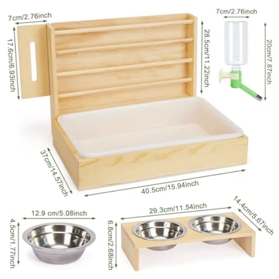 4 in 1 Wooden Rabbit Feeder With Litter Box Bottle