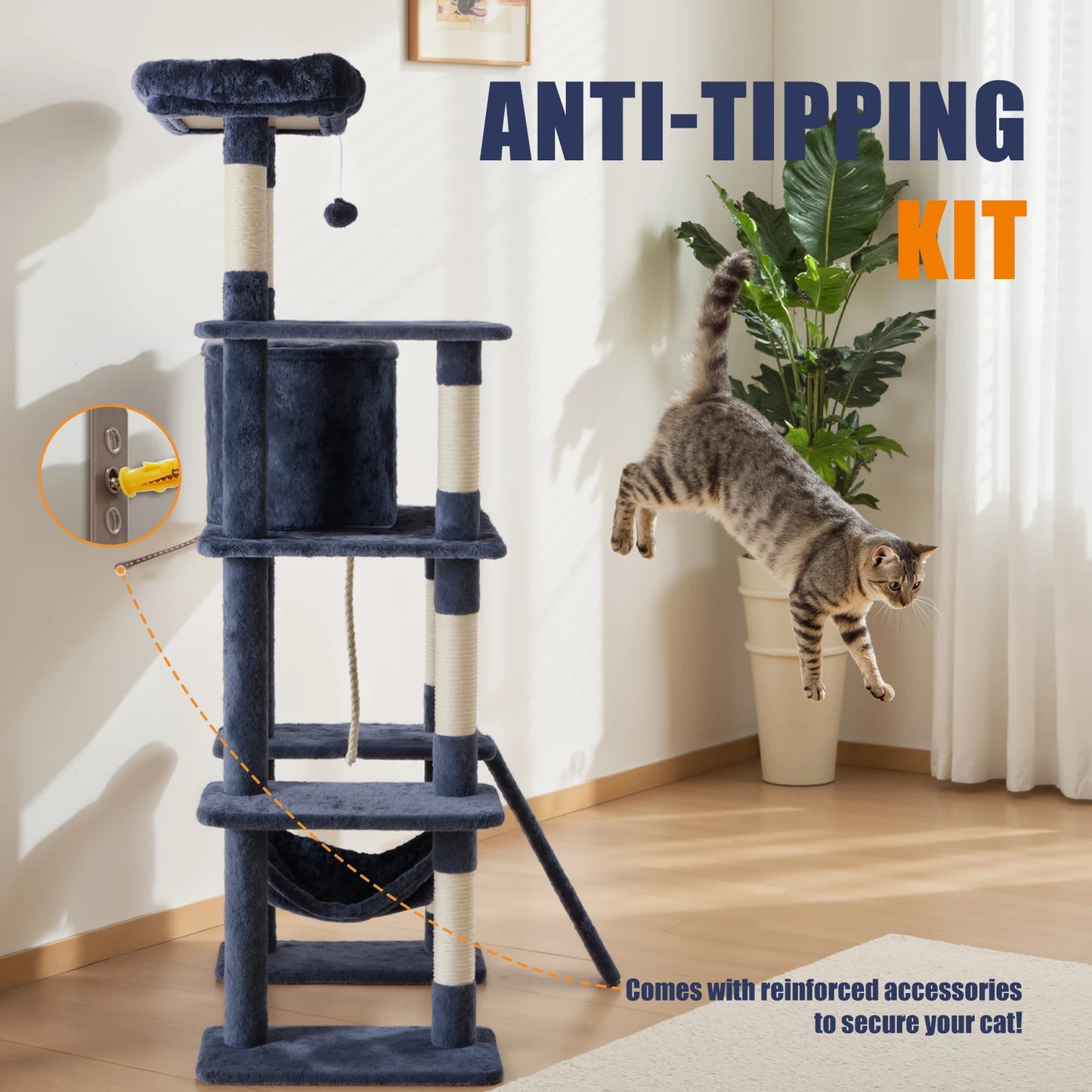 JHK Cat Tree Tall Climbing Tower Premium for Indoor Cats