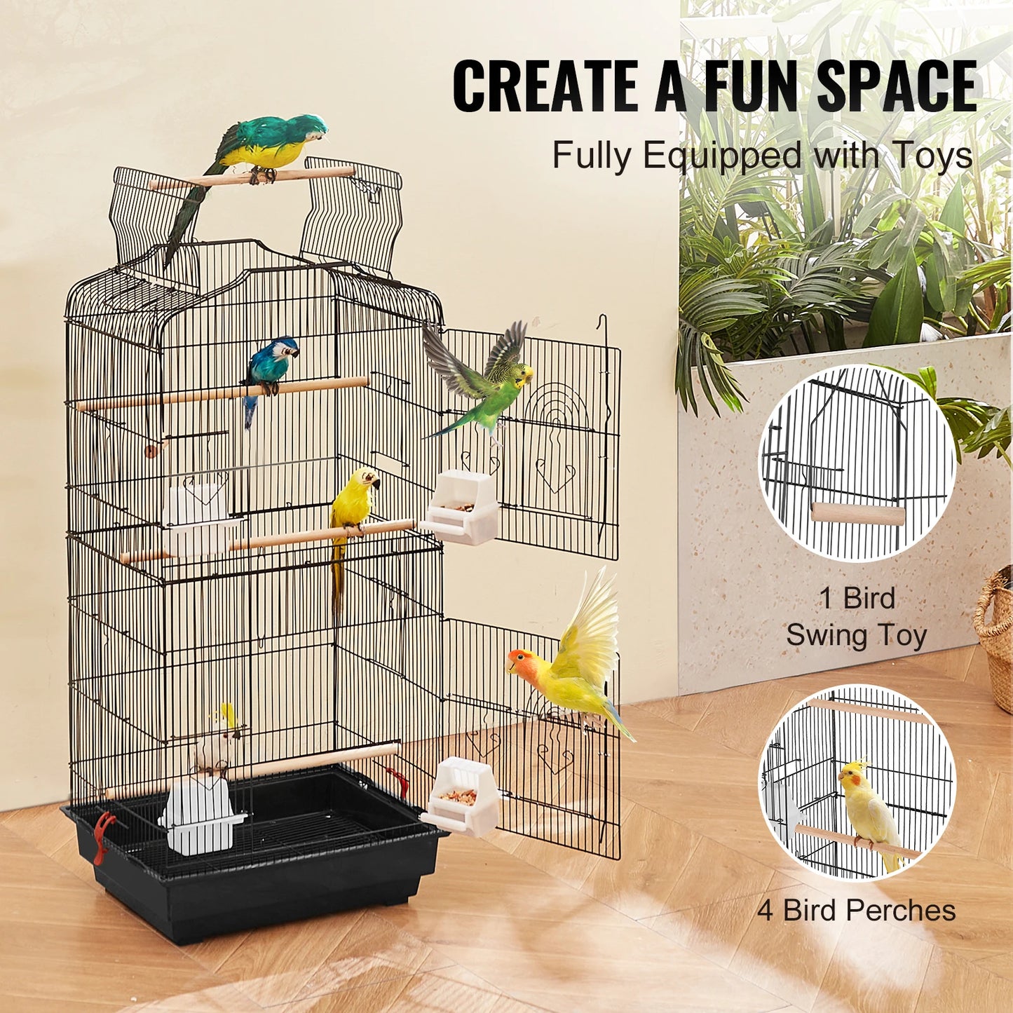 Open Top Parrot Cage For Travel Hanging Swing Perch