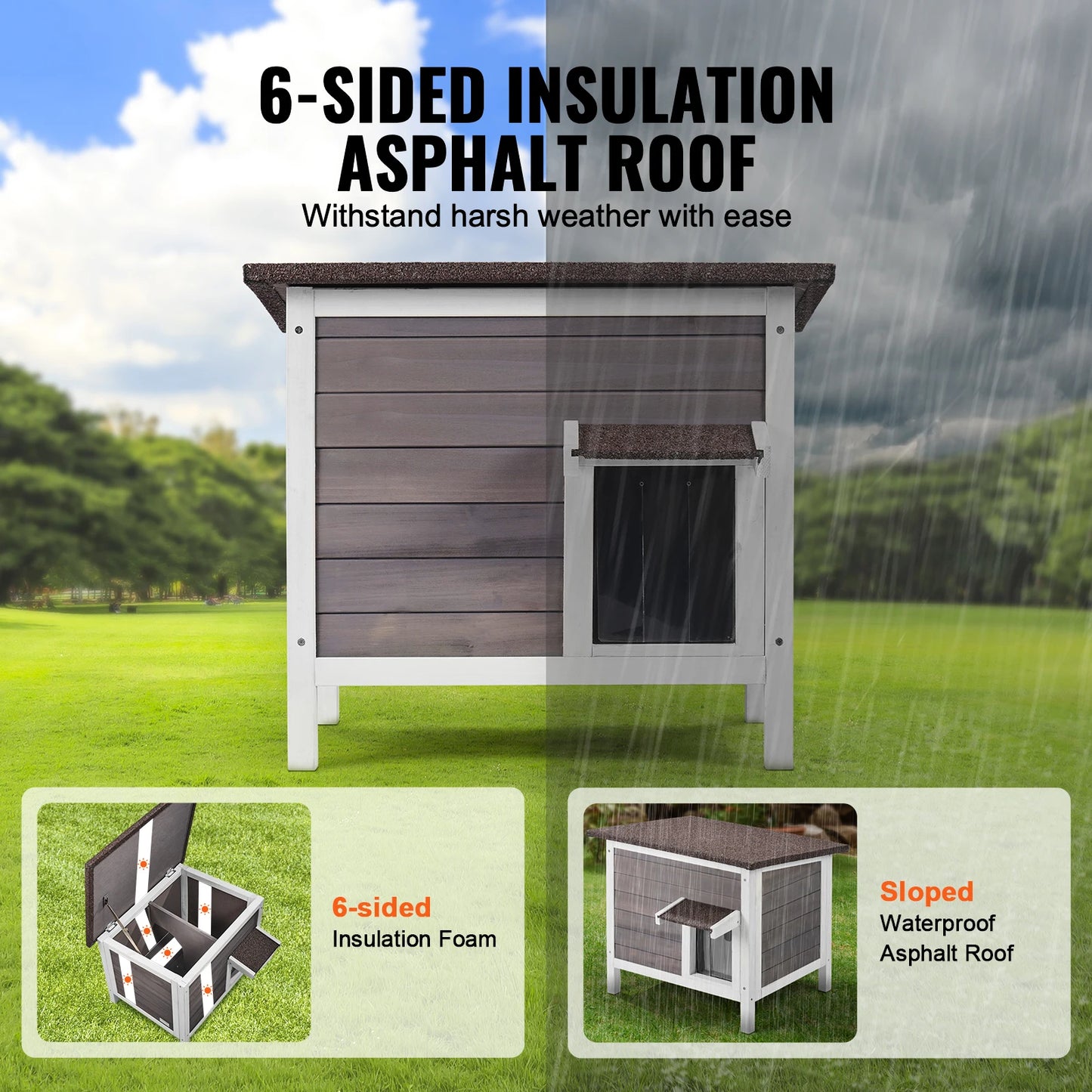 SucceBuy Outdoor Cat House Weatherproof Shelter With All-Round Foam Insulation