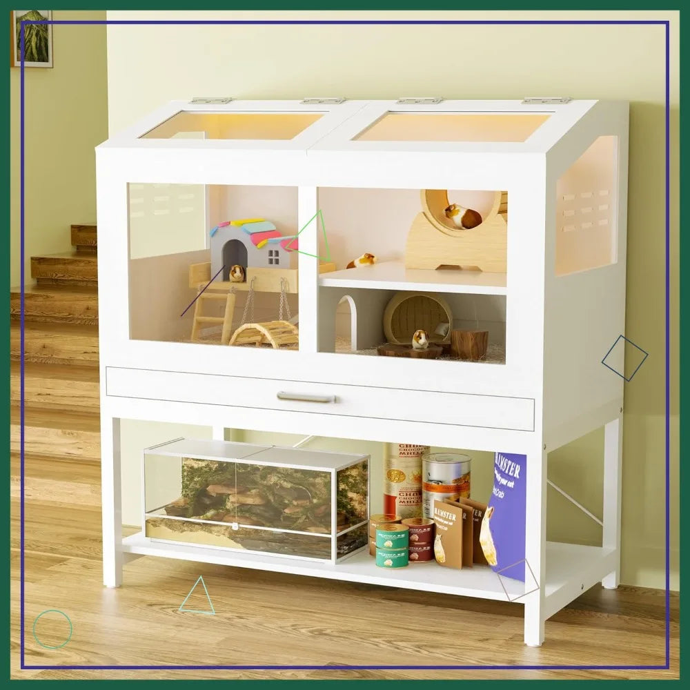 Hamster Cage With Storage Cabinet And Acrylic Panels For Pets