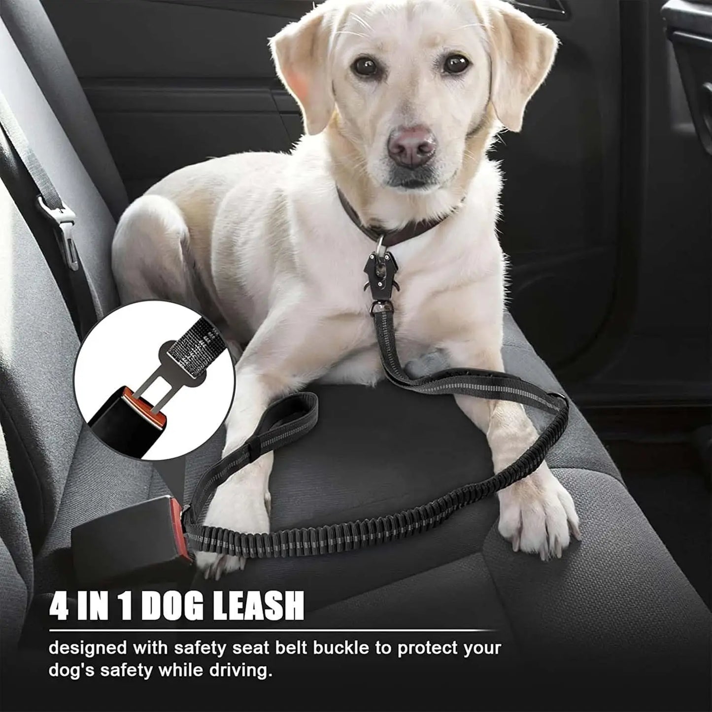 Reflective Shock Absorbing Dog Leash No Pull Car Seatbelt Bungee