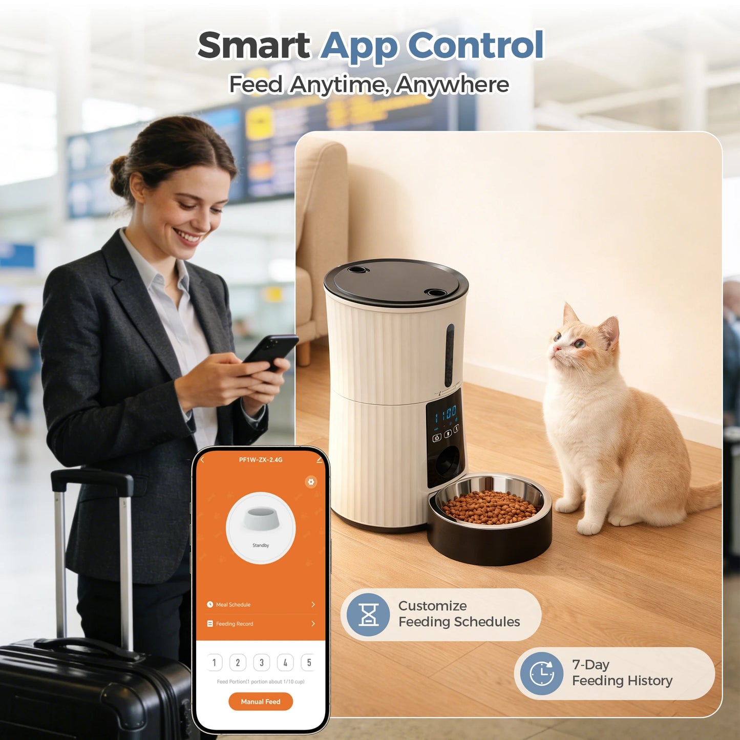 4L Automatic Cat Feeder With WiFi Timed Dispenser APP Control