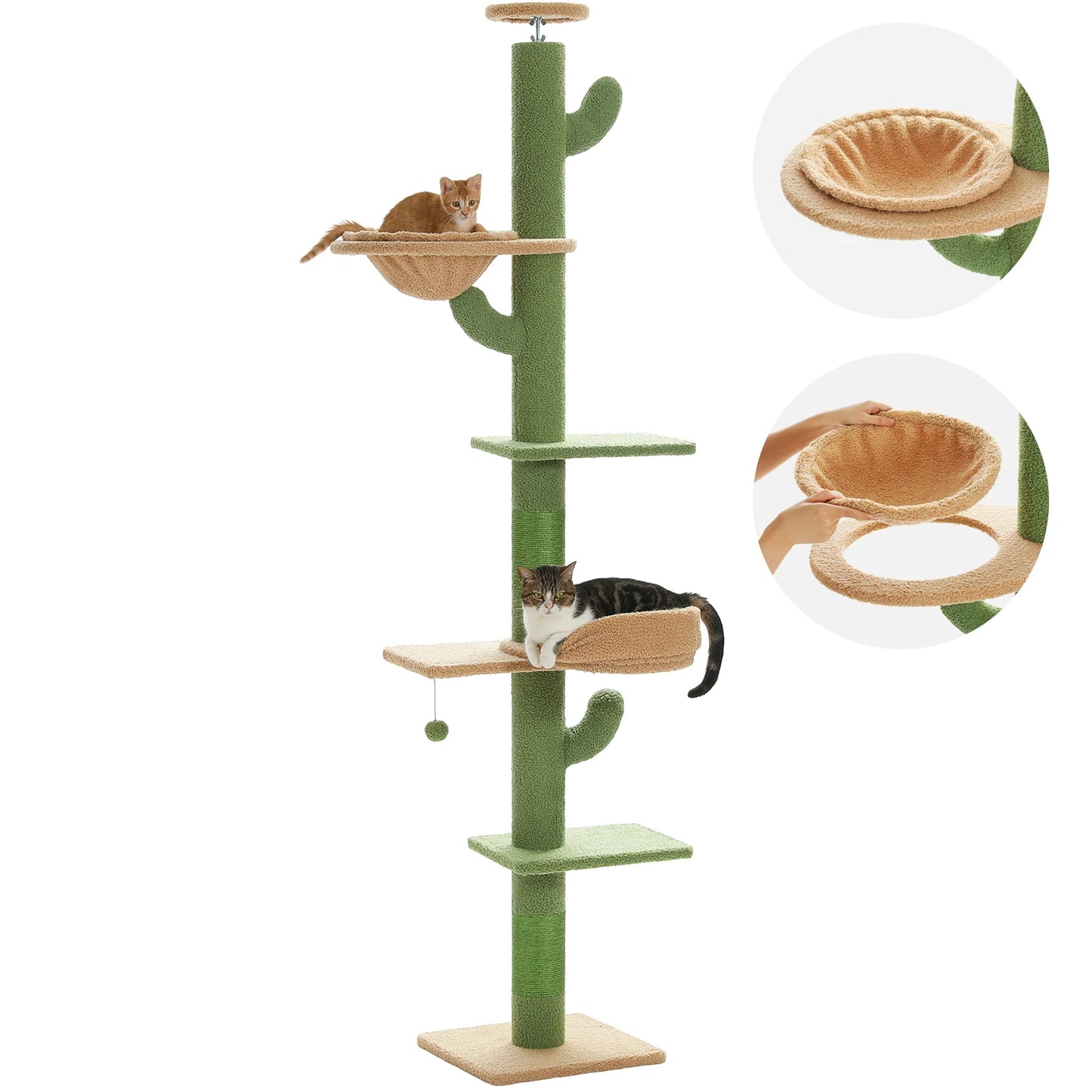 PEQULTI Adjustable Height Cat Tree Floor To Ceiling With Hammock