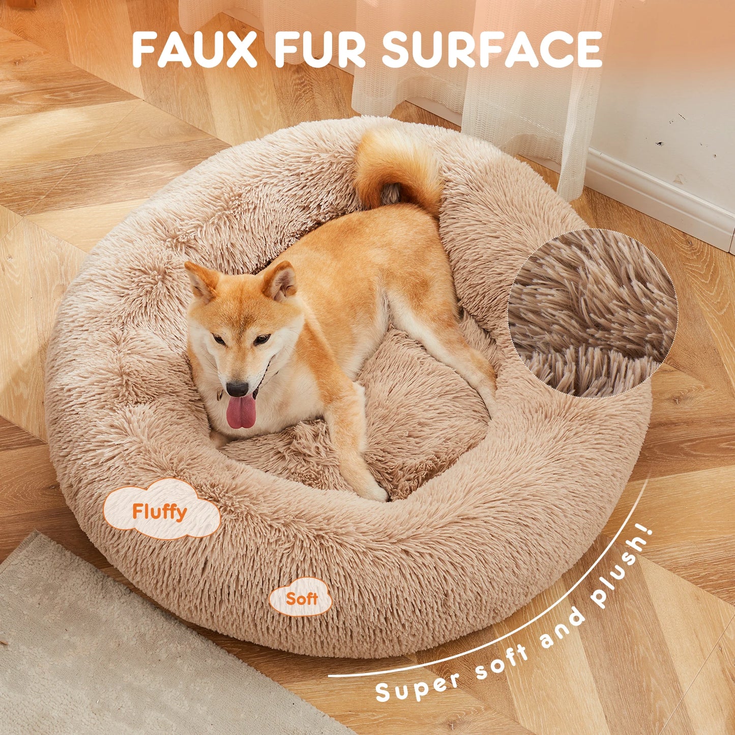 JHK Calming Dog Bed Washable Plush Faux Fur Non Slip