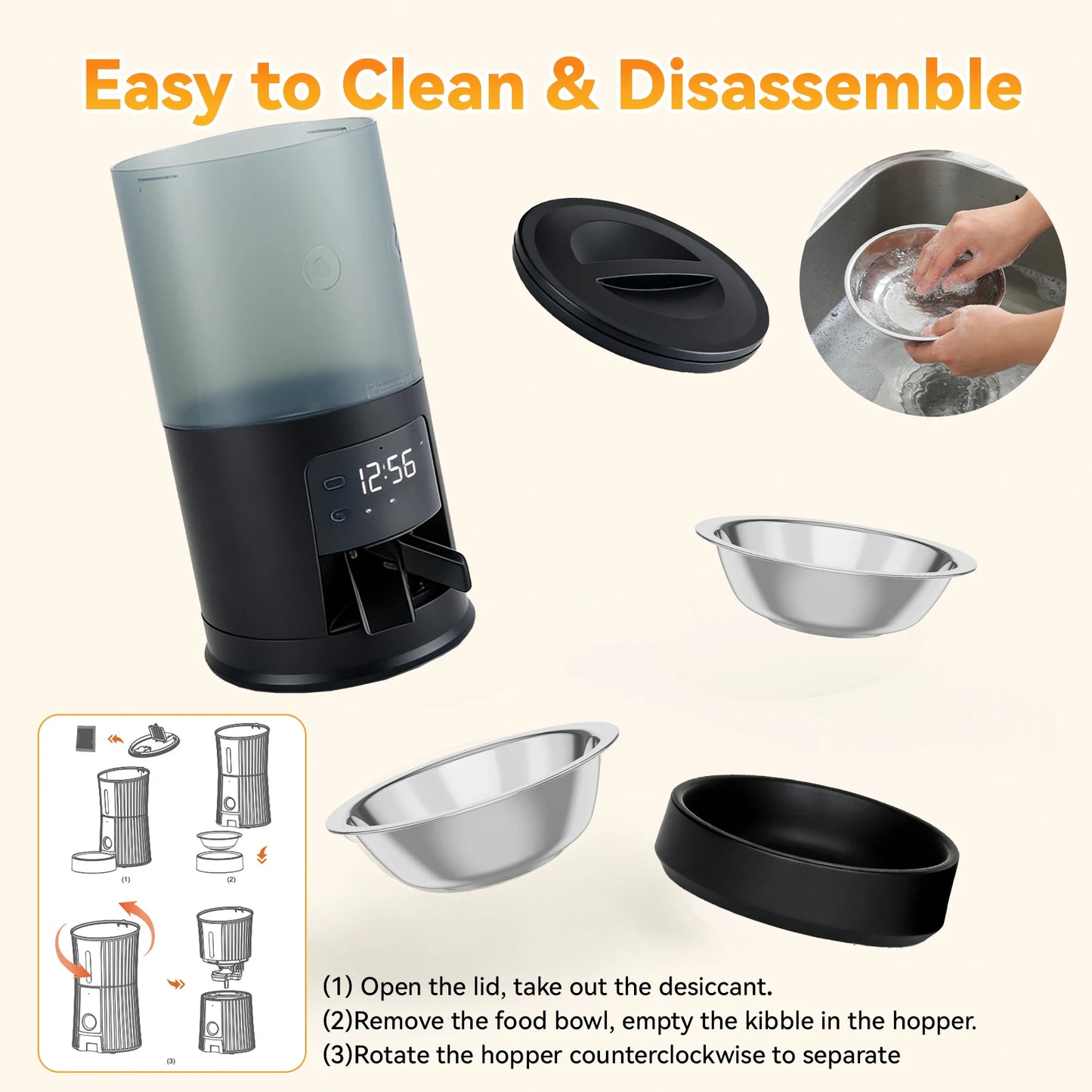 Automatic Cat Feeder Timed Dual Bowls Dual Power Supply