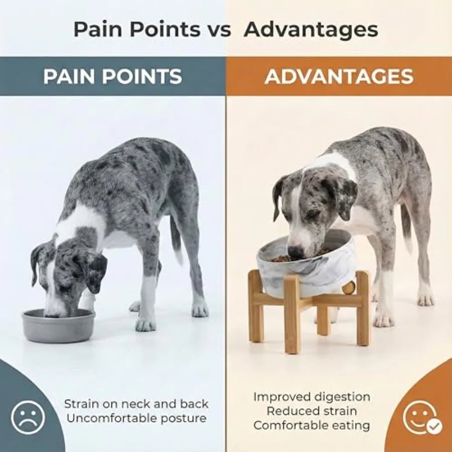 Ceramic Raised Dog Bowl With Bamboo Stand For Small And Medium Dogs And Cats
