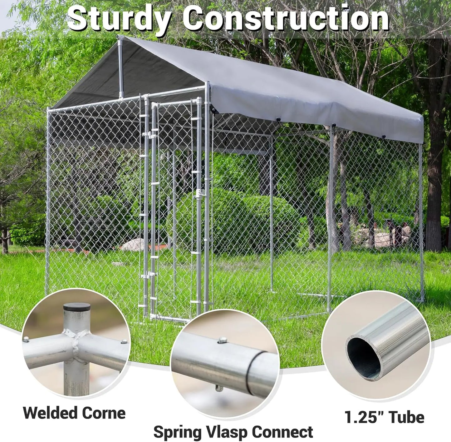 Outdoor Dog Kennel With Galvanized Chain Link And Waterproof Cover