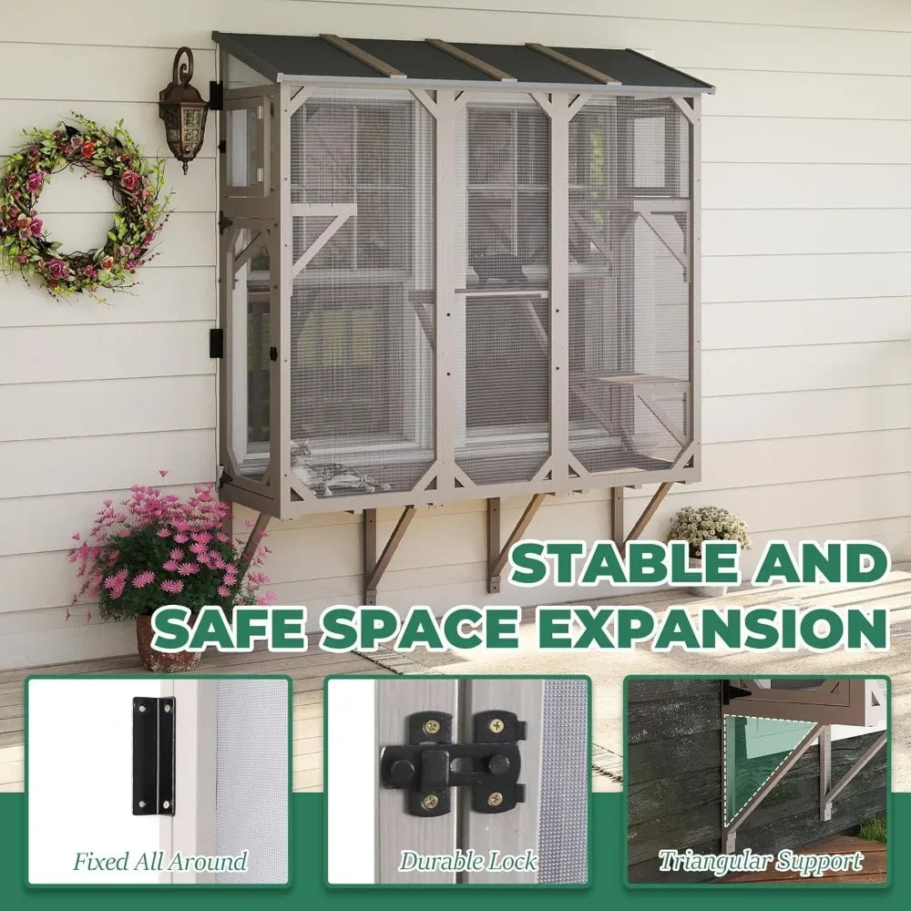Expandable Window Catio Enclosure Indoor Cats With 4 Platforms