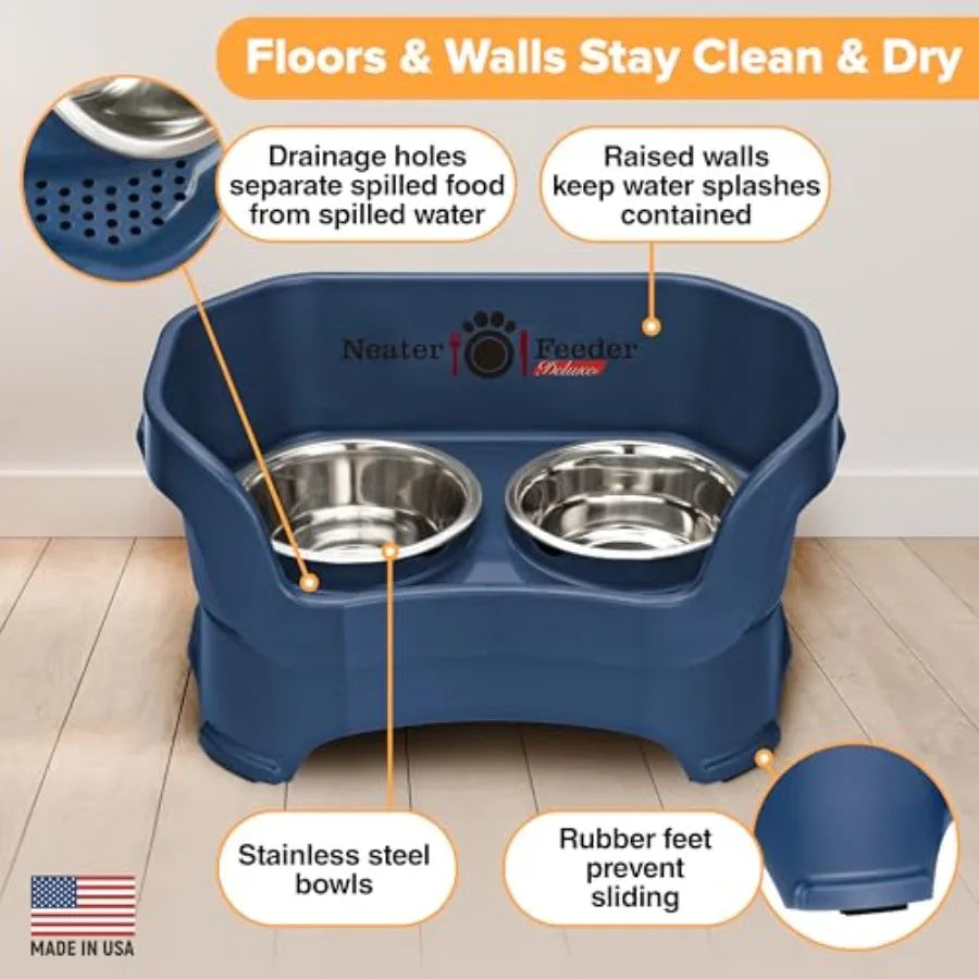 Deluxe No Spill Mess Proof Raised Dog Bowls Stand USA