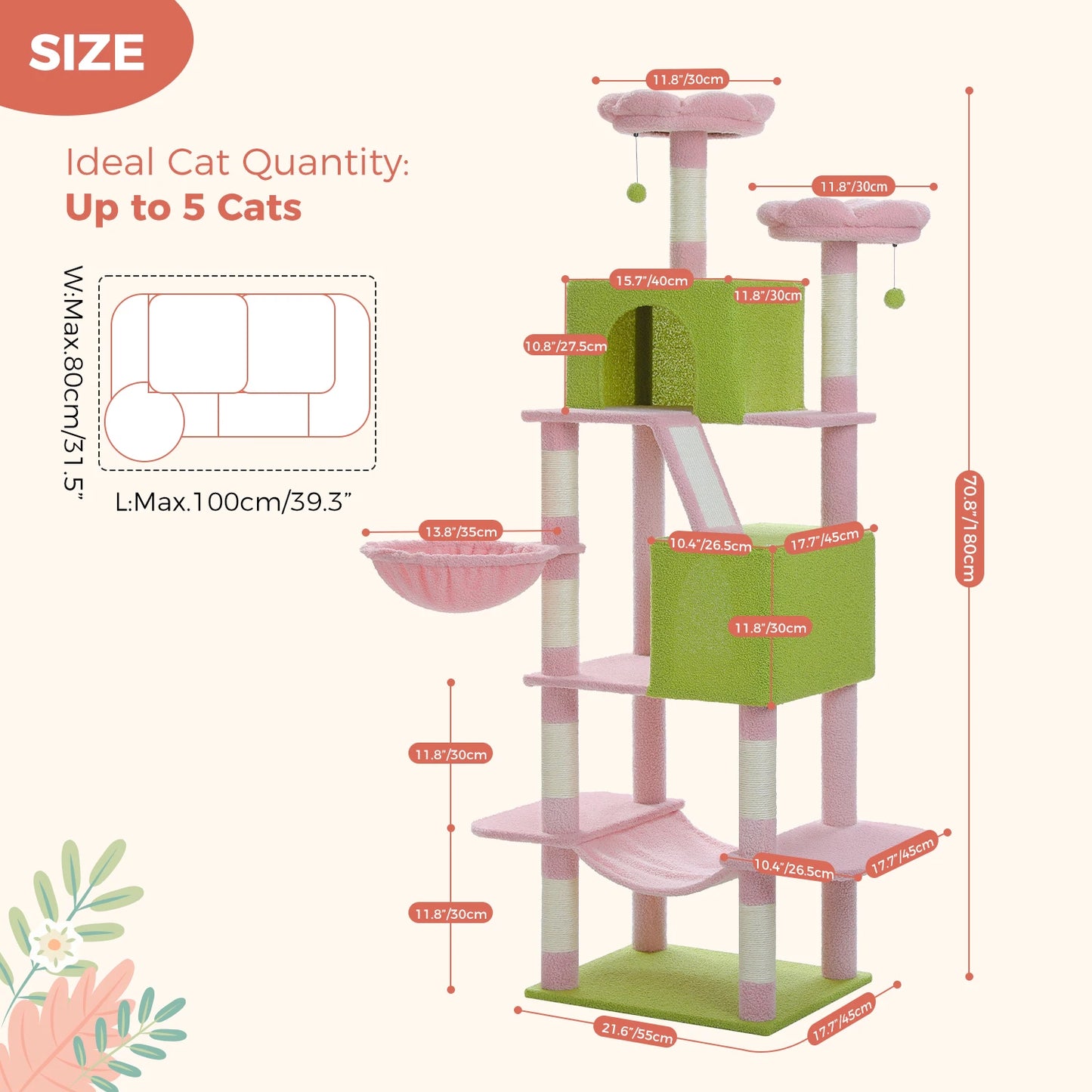 PAWZ Road Tall Cat Tree With Scratching Posts And Five Levels