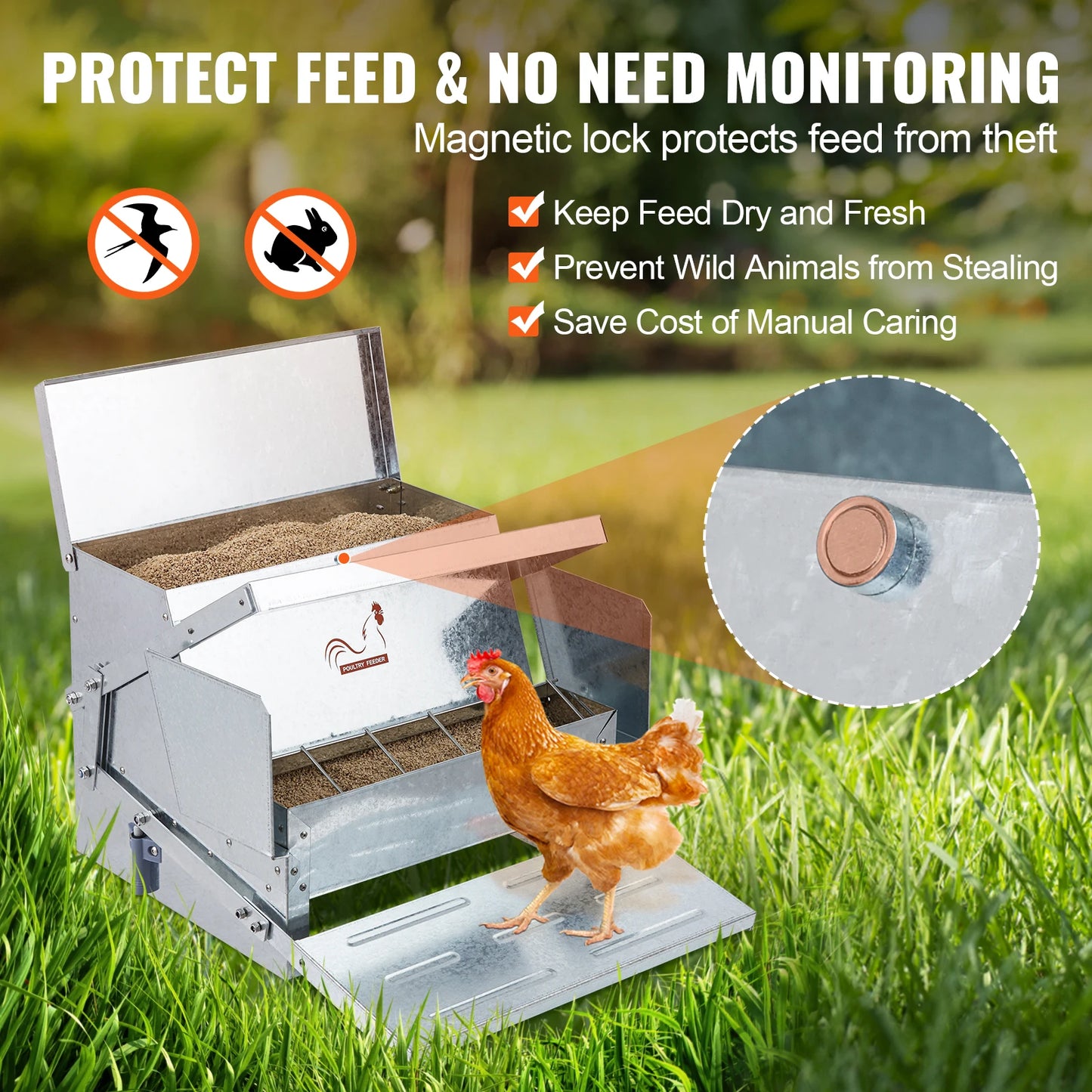 SucceBuy Automatic Chicken Feeder For Galvanized Steel Poultry Farm
