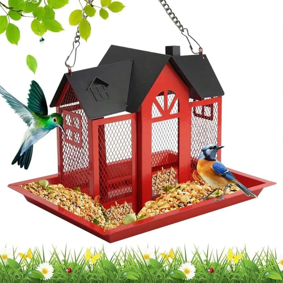 House Shaped Metal Bird Feeder For Outdoor Garden Hanging Decor