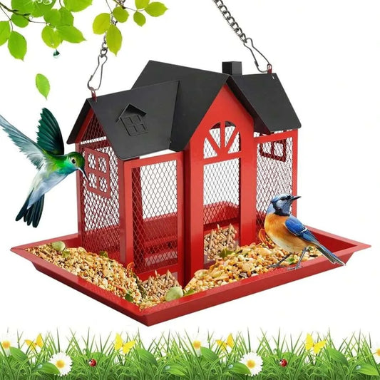 House Shaped Metal Bird Feeder For Outdoor Garden Hanging Decor