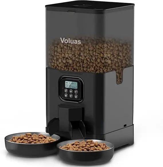 Automatic Cat Feeder for Two Cats with Dual Stainless Bowls