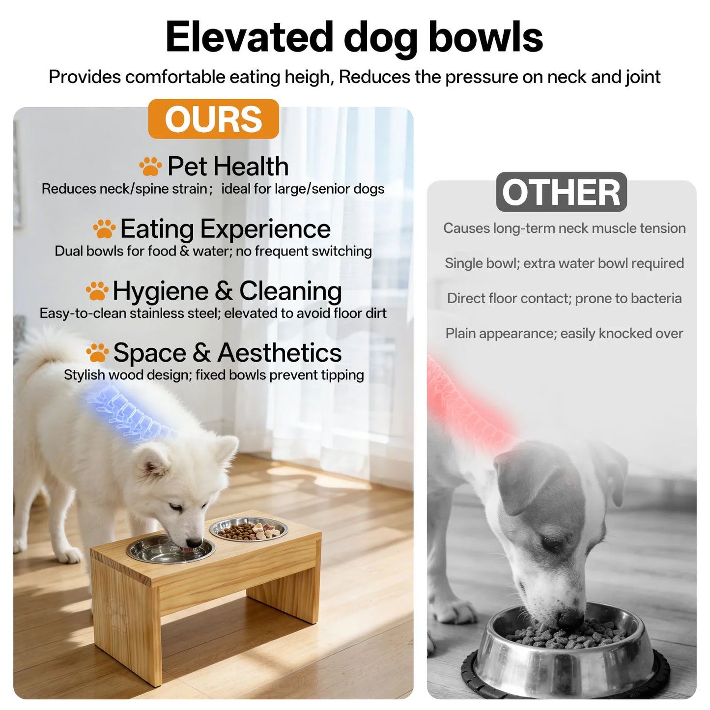 Wooden Elevated Dog Bowls With Stainless Steel Double Bowls Non Slip Feeder