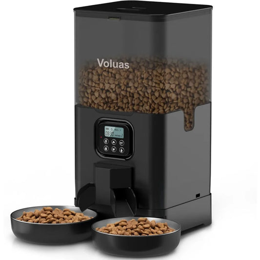 Automatic Cat Feeder for Two Cats with Dual Stainless Bowls